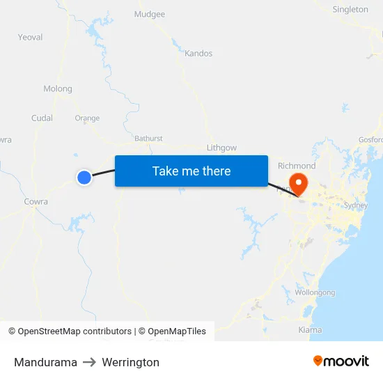 Mandurama to Werrington map