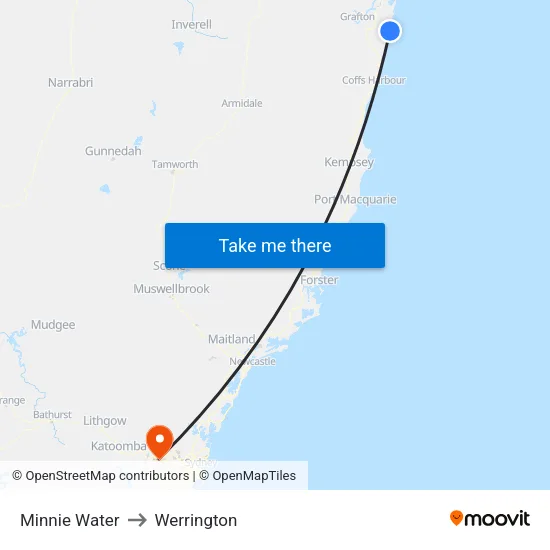 Minnie Water to Werrington map
