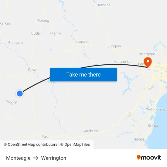 Monteagle to Werrington map