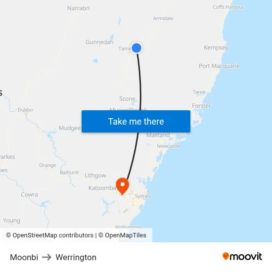 Moonbi to Werrington map