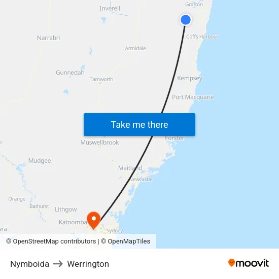 Nymboida to Werrington map