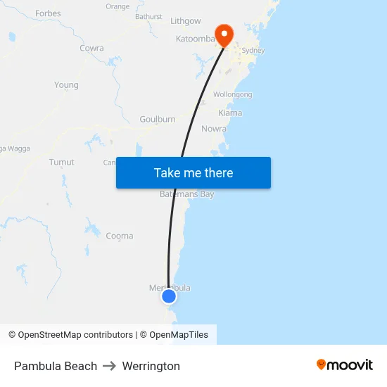 Pambula Beach to Werrington map