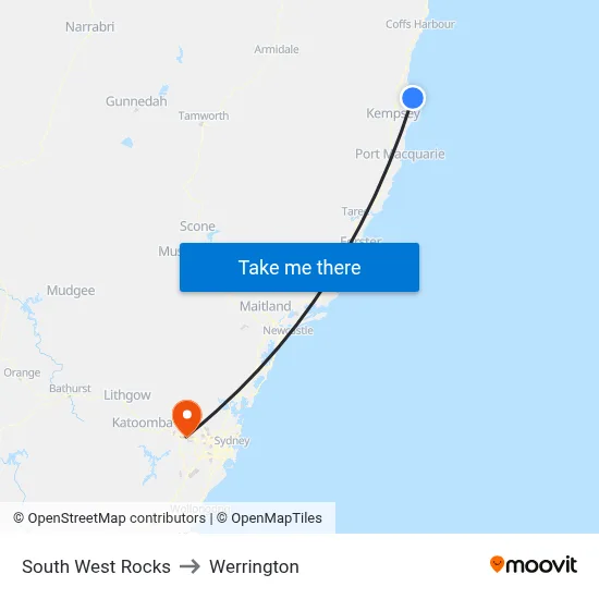 South West Rocks to Werrington map