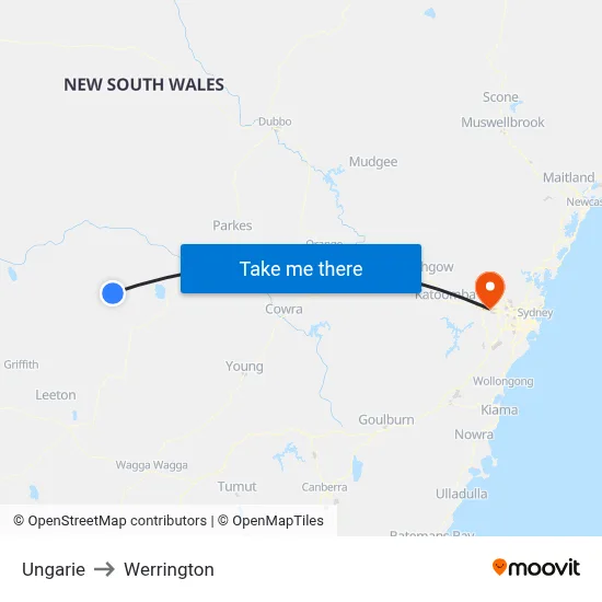 Ungarie to Werrington map