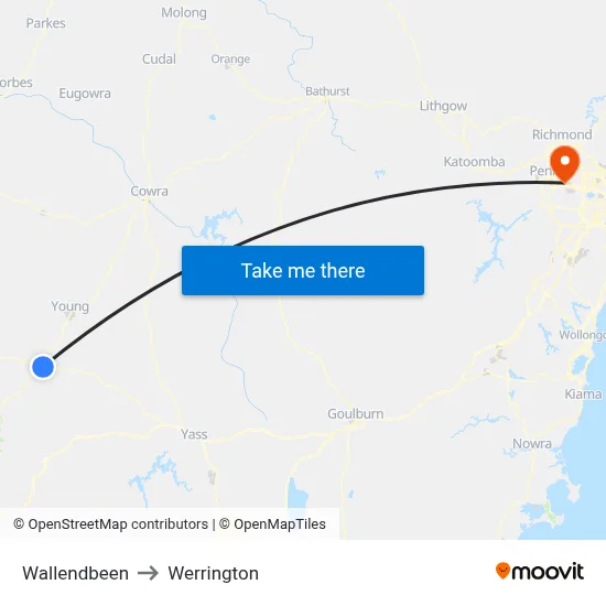 Wallendbeen to Werrington map