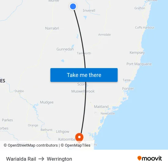Warialda Rail to Werrington map