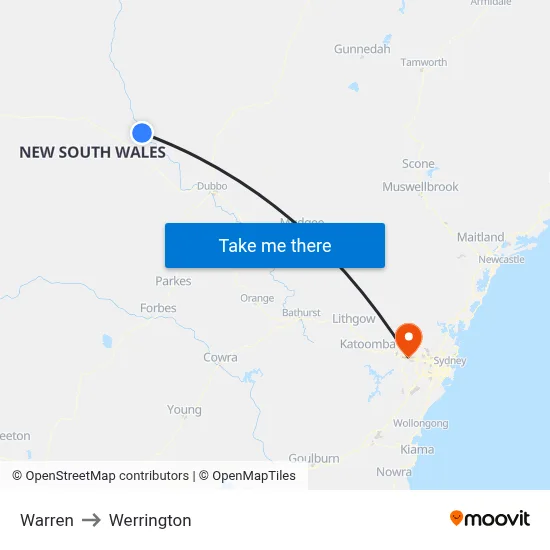 Warren to Werrington map