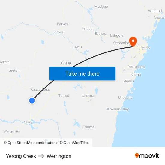 Yerong Creek to Werrington map