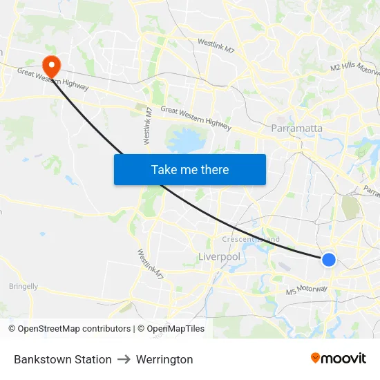 Bankstown Station to Werrington map