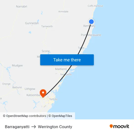 Barraganyatti to Werrington County map