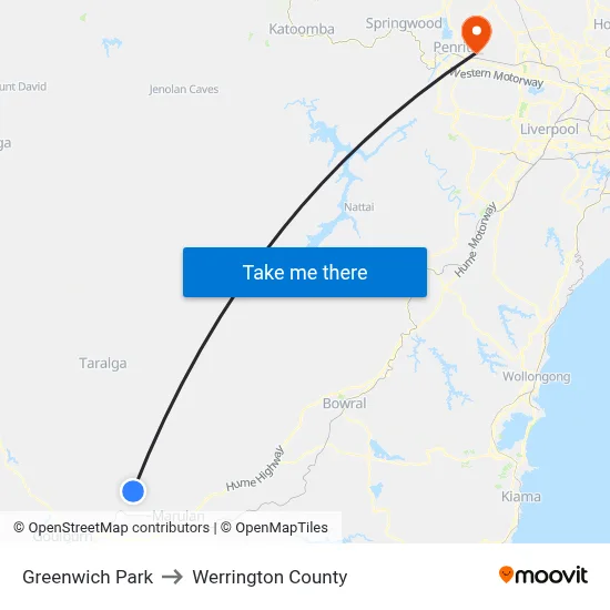 Greenwich Park to Werrington County map