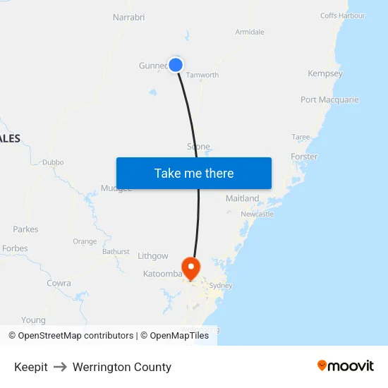 Keepit to Werrington County map