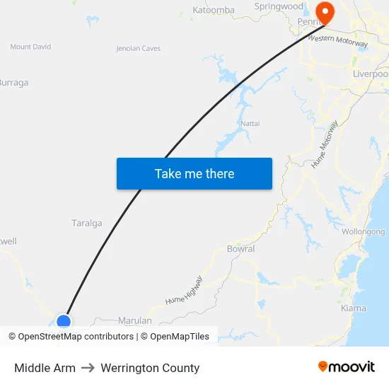 Middle Arm to Werrington County map