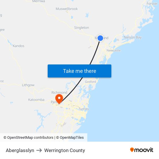 Aberglasslyn to Werrington County map