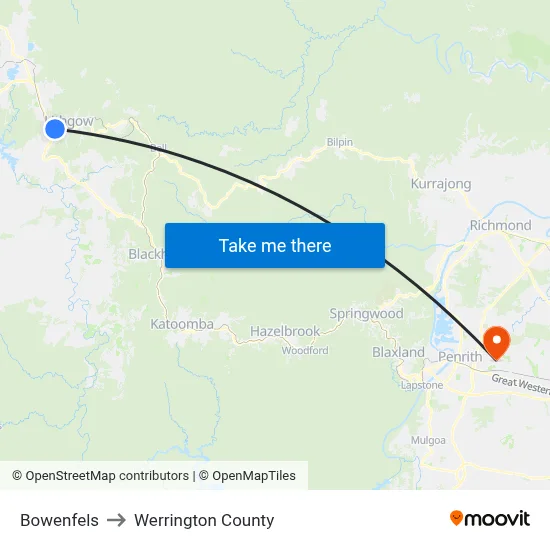 Bowenfels to Werrington County map