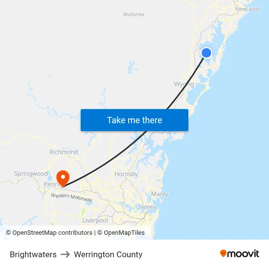 Brightwaters to Werrington County map