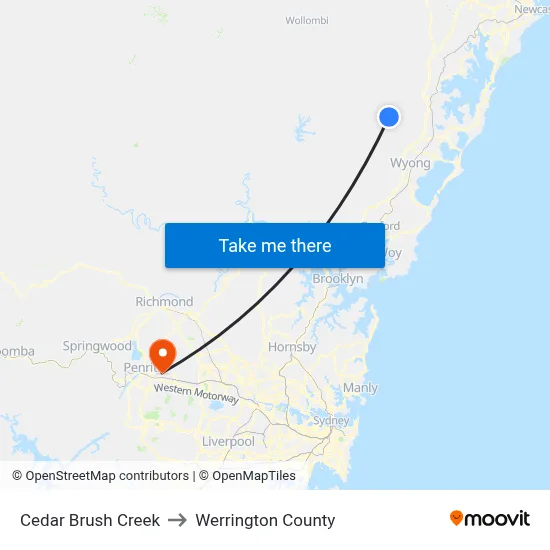 Cedar Brush Creek to Werrington County map