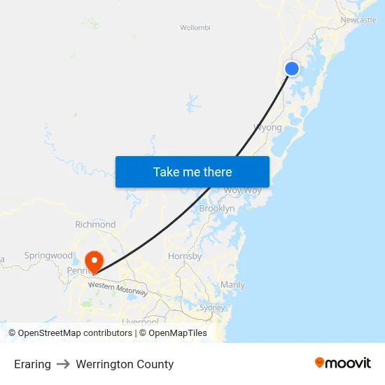 Eraring to Werrington County map