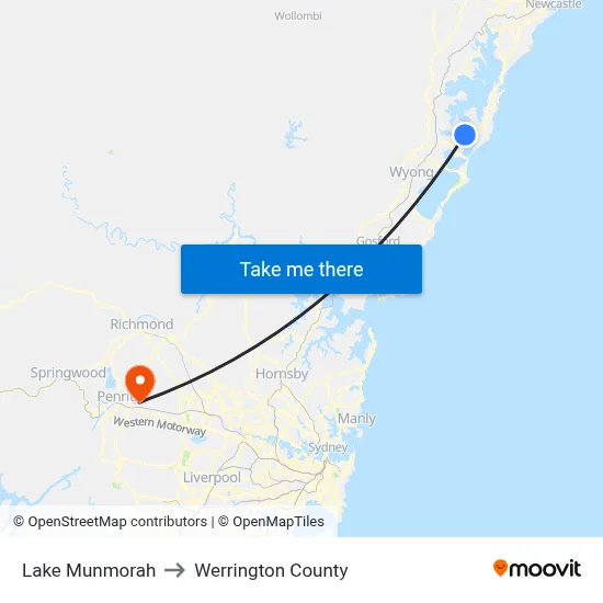 Lake Munmorah to Werrington County map