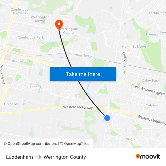 Luddenham to Werrington County map