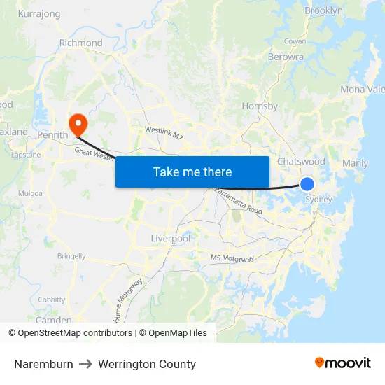 Naremburn to Werrington County map