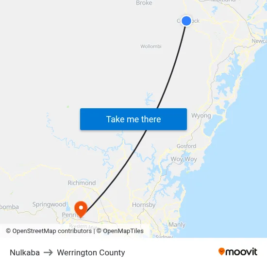 Nulkaba to Werrington County map