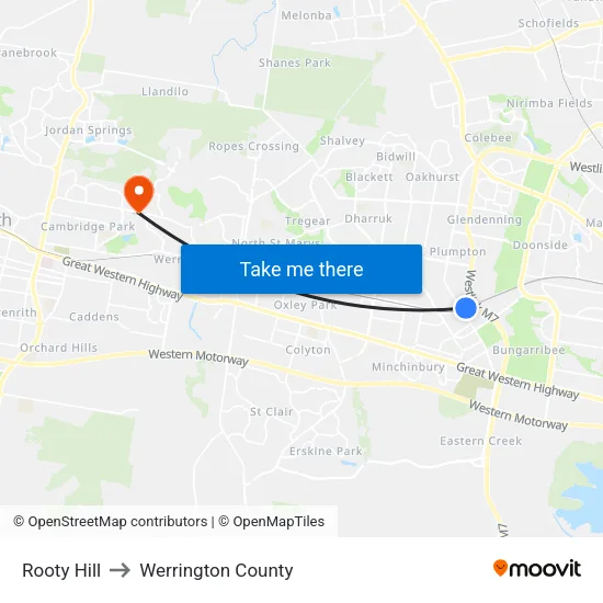 Rooty Hill to Werrington County map