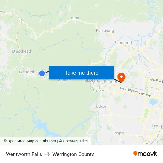 Wentworth Falls to Werrington County map