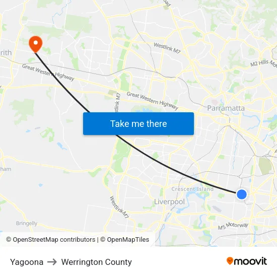 Yagoona to Werrington County map