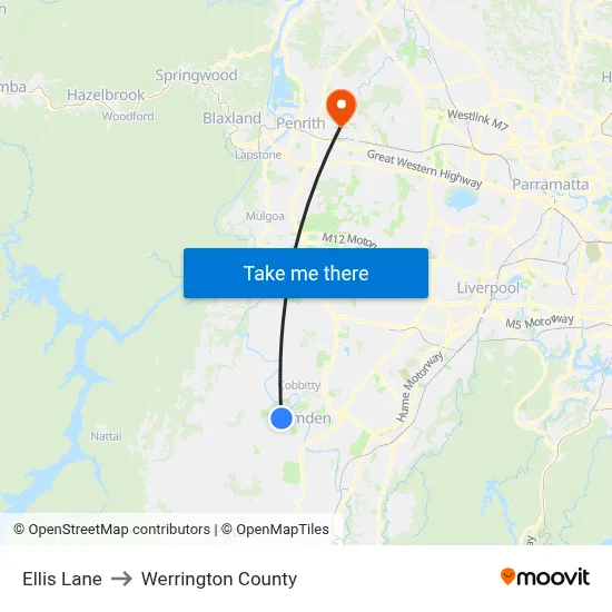 Ellis Lane to Werrington County map