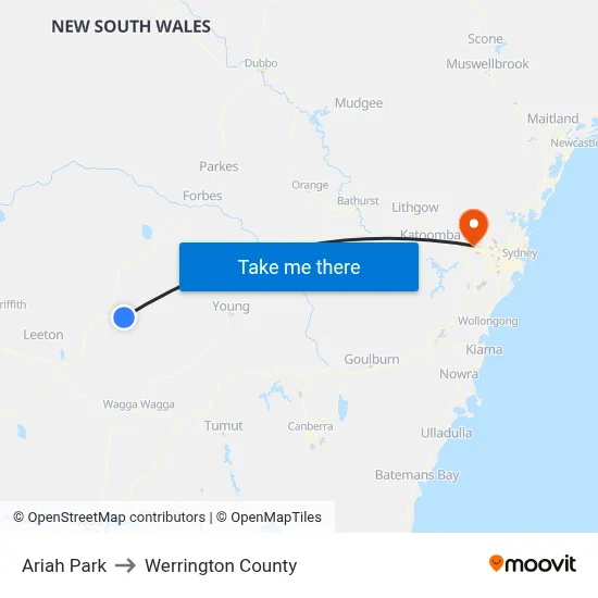 Ariah Park to Werrington County map