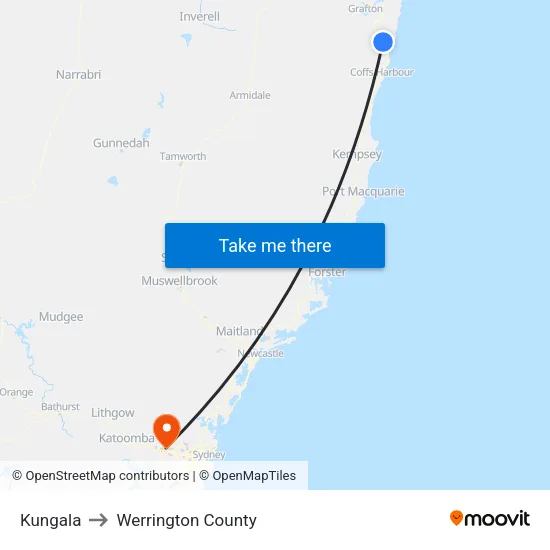 Kungala to Werrington County map