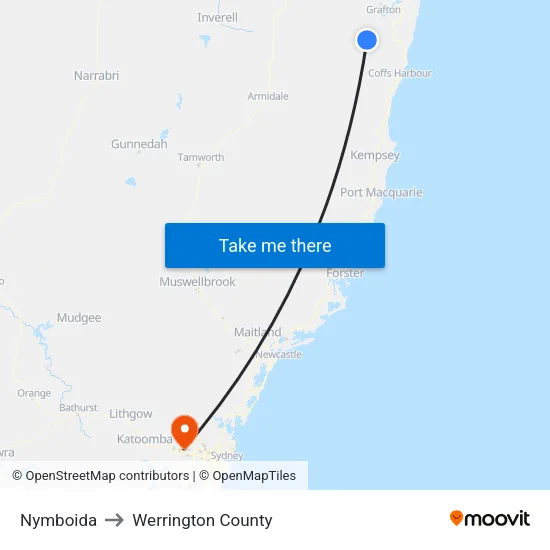 Nymboida to Werrington County map