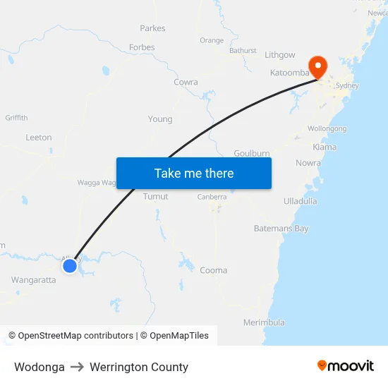 Wodonga to Werrington County map