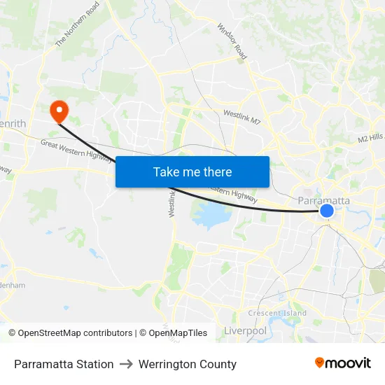 Parramatta Station to Werrington County map