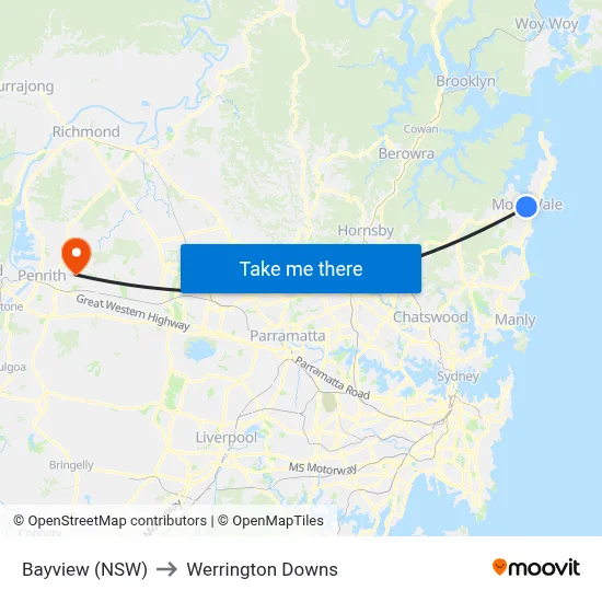 Bayview (NSW) to Werrington Downs map