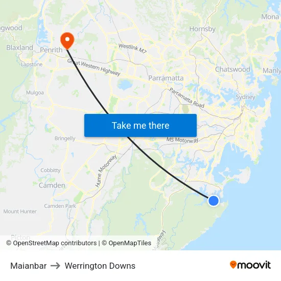 Maianbar to Werrington Downs map