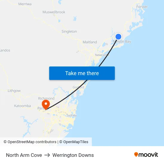 North Arm Cove to Werrington Downs map