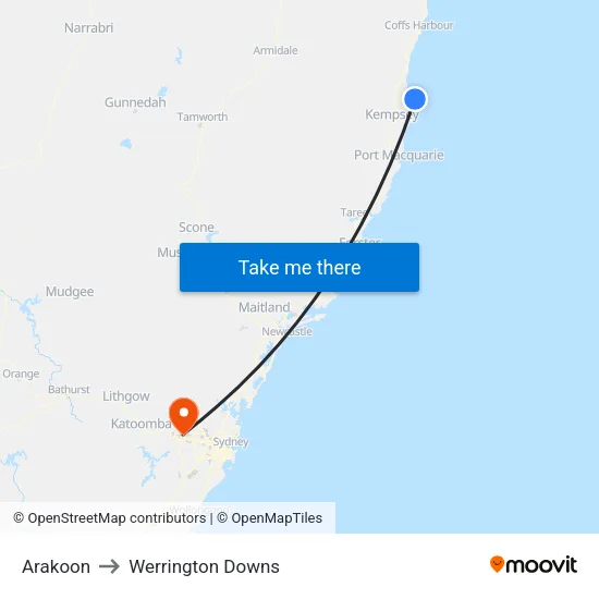 Arakoon to Werrington Downs map