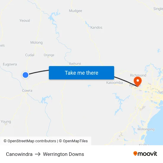 Canowindra to Werrington Downs map