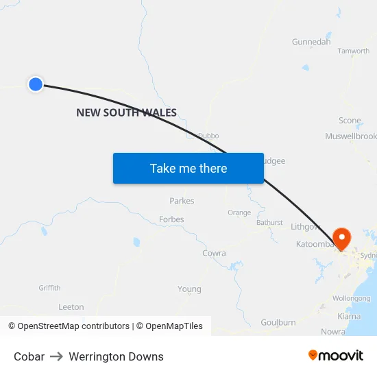 Cobar to Werrington Downs map