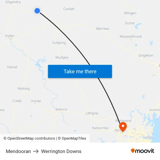 Mendooran to Werrington Downs map