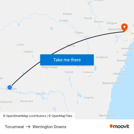 Tocumwal to Werrington Downs map