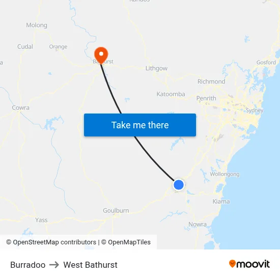 Burradoo to West Bathurst map
