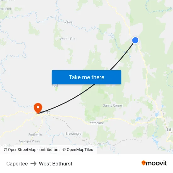 Capertee to West Bathurst map