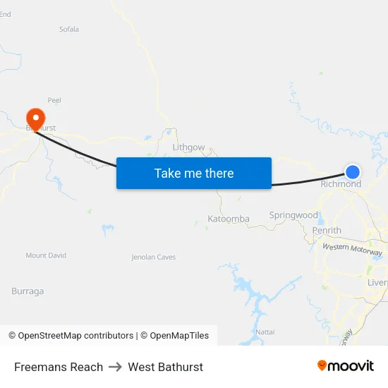 Freemans Reach to West Bathurst map