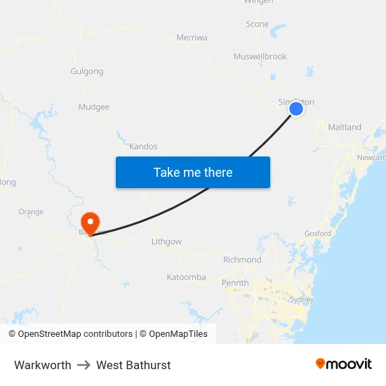 Warkworth to West Bathurst map