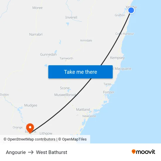 Angourie to West Bathurst map