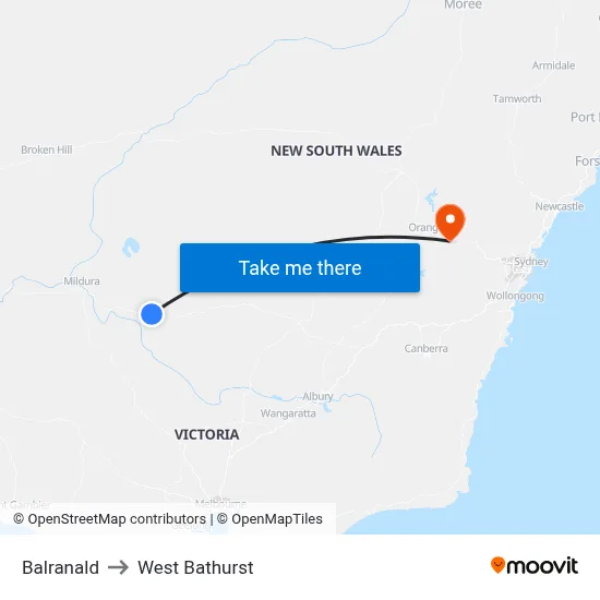 Balranald to West Bathurst map
