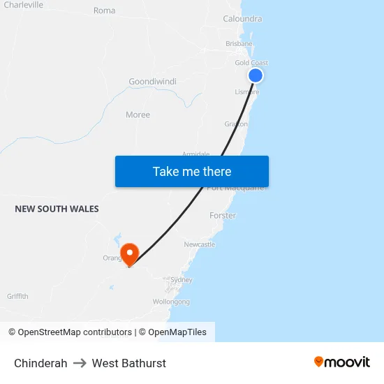 Chinderah to West Bathurst map